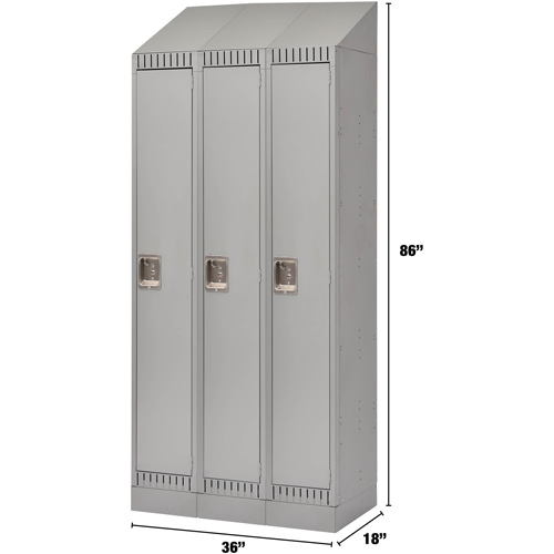 Lockers, Bank of 3, 36" x 18" x 86", Steel, Grey, Knocked Down Dufferin Supply