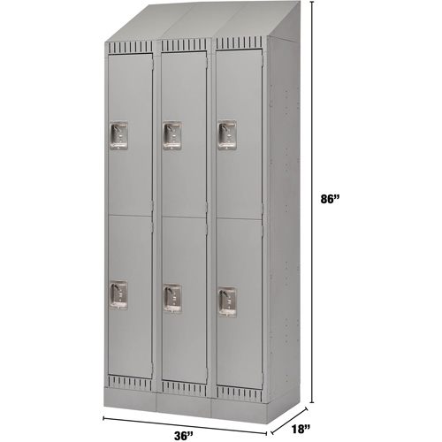 Lockers, 2 -tier, Bank of 3, 36" x 18" x 86", Steel, Grey, Knocked Down Dufferin Supply