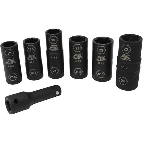 Jeu de demi-douilles r&eacute;versibles m&eacute;triques, 7 Mcx, Chocs, Prise de 1/2", Profond Dufferin Supply