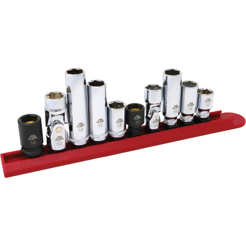 Chrome Finish Socket Set with Rail, 10 Pieces, 1/4"/3/8" Drive Size Dufferin Supply