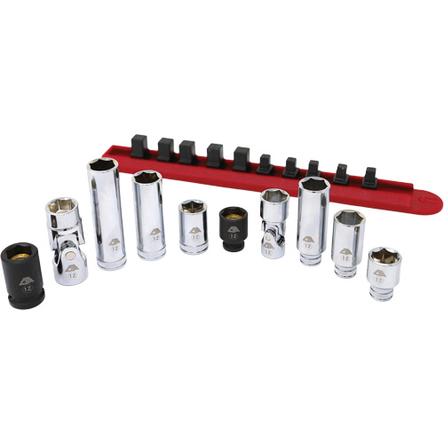 Chrome Finish Socket Set with Rail, 10 Pieces, 1/4"/3/8" Drive Size Dufferin Supply
