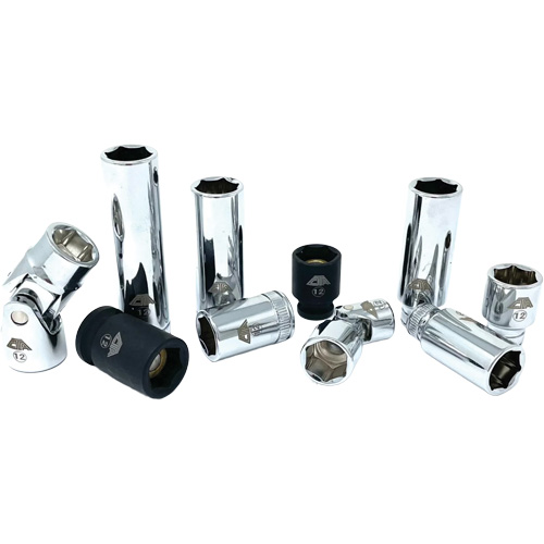 Chrome Finish Socket Set with Rail, 10 Pieces, 1/4"/3/8" Drive Size Dufferin Supply