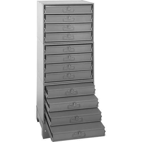 Modular Compartment Drawer Box Rack, Steel, 12 Drawers, 20-3/8" x 16" x 60-1/8", Grey Dufferin Supply