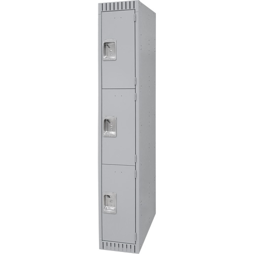 Lockers, 3 -tier, 12" x 18" x 72", Steel, Grey, Knocked Down Dufferin Supply