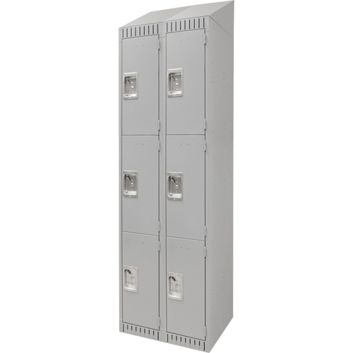 Lockers, 3 -tier, Bank of 2, 24" x 18" x 82", Steel, Grey, Knocked Down Dufferin Supply
