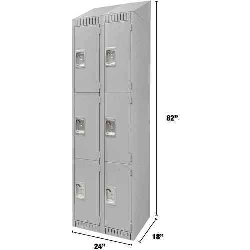 Lockers, 3 -tier, Bank of 2, 24" x 18" x 82", Steel, Grey, Knocked Down Dufferin Supply