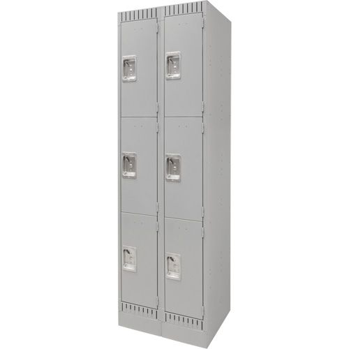 Lockers, 3 -tier, Bank of 2, 24" x 18" x 76", Steel, Grey, Knocked Down Dufferin Supply