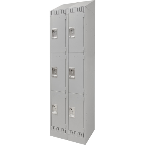 Lockers, 3 -tier, Bank of 2, 24" x 18" x 86", Steel, Grey, Knocked Down Dufferin Supply