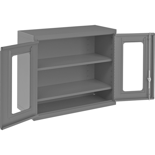Wall-Mountable Storage Cabinet with Clearview Doors, 26-15/16" H x 29-7/8" W x 13-11/16" D, 2 Shelves, Steel, Grey Dufferin Supply