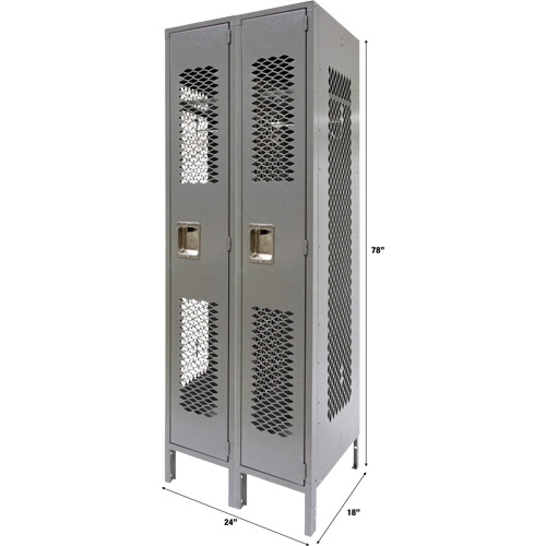 Vented Lockers, Bank of 2, 24" x 18" x 78", Steel, Grey, Knocked Down, Perforated Dufferin Supply