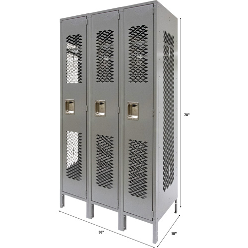 Casiers ventil&eacute;s, Bloc de 3, 36" x 18" x 78", Acier, Gris, D&eacute;mont&eacute;, Perfor&eacute; Dufferin Supply