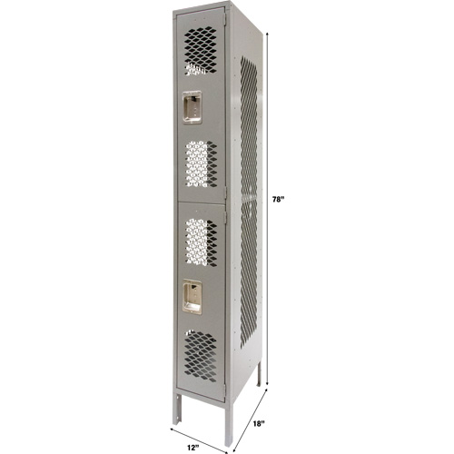 Casiers ventil&eacute;s, 2 niveaux, 12" x 18" x 78", Acier, Gris, D&eacute;mont&eacute;, Perfor&eacute; Dufferin Supply