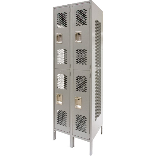 Vented Lockers, 2 -tier, Bank of 2, 24" x 18" x 78", Steel, Grey, Knocked Down, Perforated Dufferin Supply