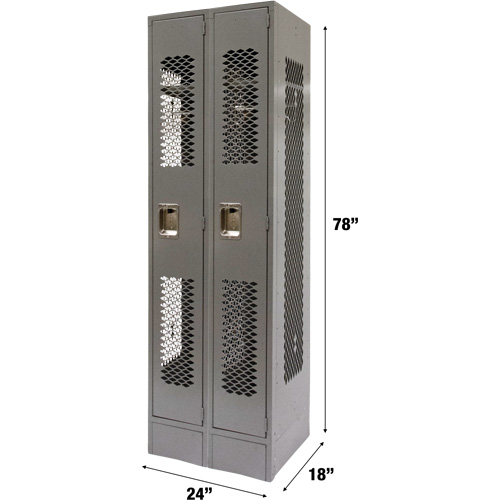 Vented Lockers, Bank of 2, 24" x 18" x 78", Steel, Grey, Knocked Down, Perforated Dufferin Supply