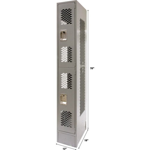 Vented Lockers, 2 -tier, 12" x 18" x 78", Steel, Grey, Knocked Down, Perforated Dufferin Supply
