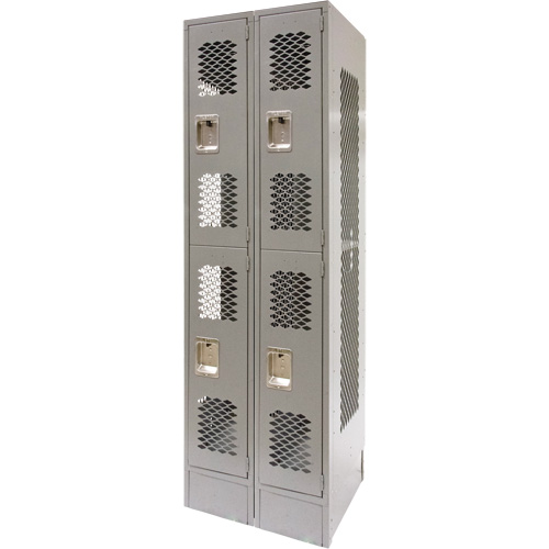 Vented Lockers, 2 -tier, Bank of 2, 24" x 18" x 78", Steel, Grey, Knocked Down, Perforated Dufferin Supply