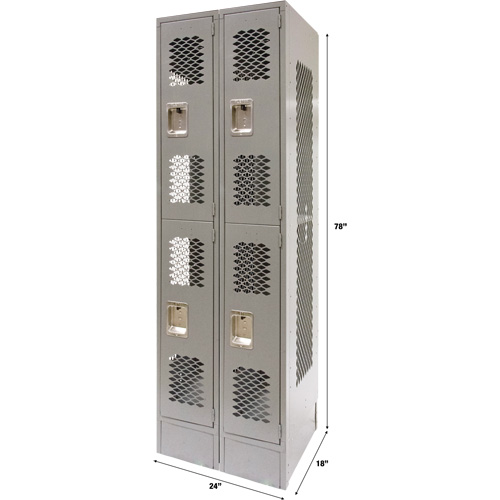 Vented Lockers, 2 -tier, Bank of 2, 24" x 18" x 78", Steel, Grey, Knocked Down, Perforated Dufferin Supply