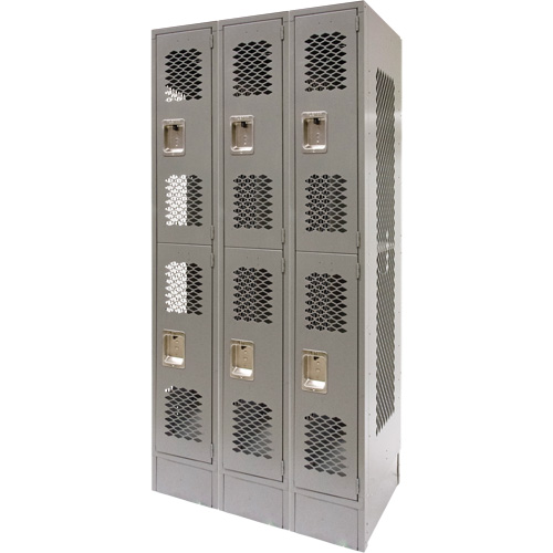 Vented Lockers, 2 -tier, Bank of 3, 36 x 18" x 78", Steel, Grey, Knocked Down, Perforated Dufferin Supply
