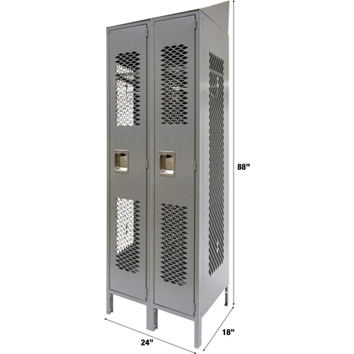 Vented Lockers, Bank of 2, 24" x 18" x 88", Steel, Grey, Knocked Down, Perforated Dufferin Supply