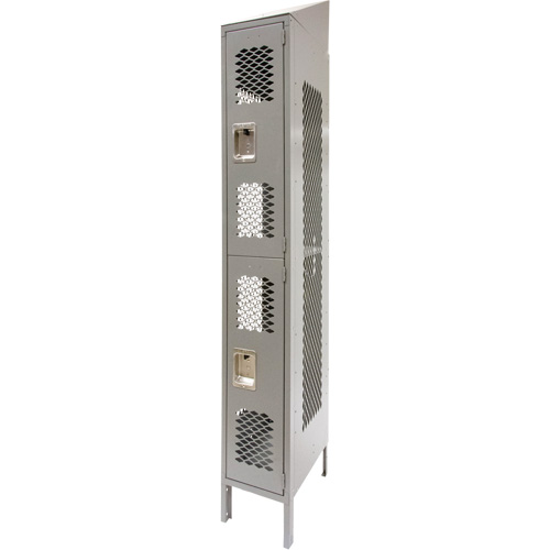 Vented Lockers, 2 -tier, 12" x 18" x 88", Steel, Grey, Knocked Down, Perforated Dufferin Supply