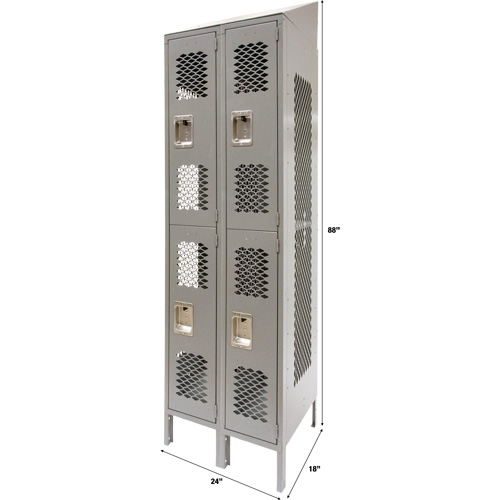 Vented Lockers, 2 -tier, Bank of 2, 24" x 18" x 88", Steel, Grey, Knocked Down, Perforated Dufferin Supply