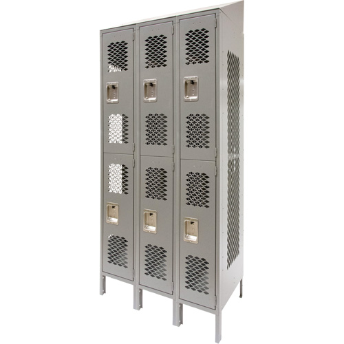 Casiers ventil&eacute;s, 2 niveaux, Bloc de 3, 36 x 18" x 88", Acier, Gris, D&eacute;mont&eacute;, Perfor&eacute; Dufferin Supply
