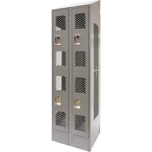 Vented Lockers, 2 -tier, Bank of 2, 24" x 18" x 88", Steel, Grey, Knocked Down, Perforated Dufferin Supply