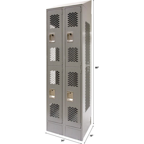 Vented Lockers, 2 -tier, Bank of 2, 24" x 18" x 88", Steel, Grey, Knocked Down, Perforated Dufferin Supply