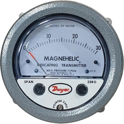 605 Series Magnehelic&reg; Differential Pressure Gauge & Indicating Transmitter, 4" , 0 - 30 in. w.c., Panel Mount, Analogue Dufferin Supply