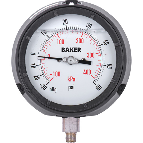 Manom&egrave;tre,  4-1/2", 30"-0-60 psi, Fixation inf&eacute;rieure, Analogique rempli de liquide Dufferin Supply