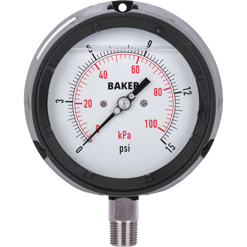 Manom&egrave;tre,  4-1/2", 0 - 15 psi/0 - 100 kPa, Fixation inf&eacute;rieure, Analogique rempli de liquide Dufferin Supply