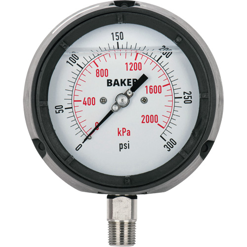 Pressure Gauge, 4-1/2" , 30"-0-15 psi, Bottom Mount, Liquid Filled Analogue Dufferin Supply