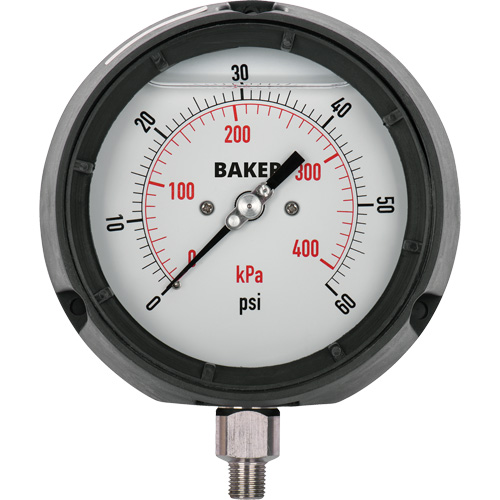 Pressure Gauge, 4-1/2" , 30" 0 Hg Vac., Bottom Mount, Liquid Filled Analogue Dufferin Supply