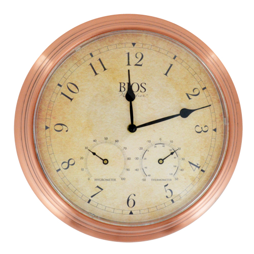 3-in-1 Outdoor Clock, Analog, Battery Operated, 14" Dia., Brown Dufferin Supply