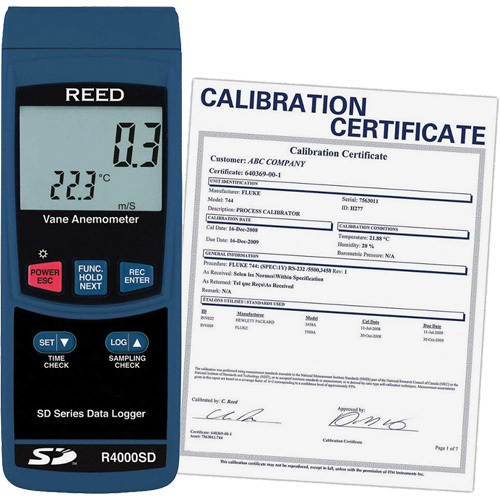 Thermo-an&eacute;mom&egrave;tre avec certificat ISO, Enregistrement des donn&eacute;es, Gamme de v&eacute;locit&eacute; d'air de 0,4 - 30 m/sec Dufferin Supply