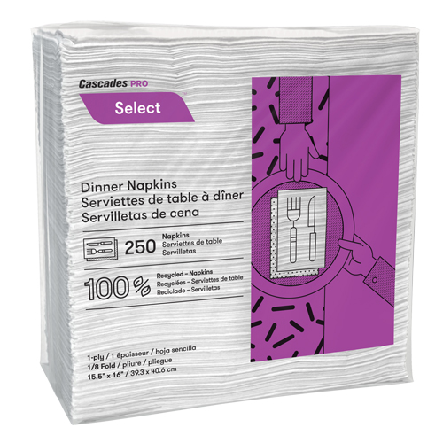 Pro Select 1/8 Fold Dinner Napkins, 1 Ply, 15.5" x 16" Dufferin Supply