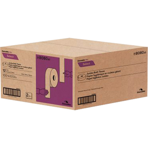 Pro Select Toilet Paper, Jumbo Roll, 2 Ply, 500' Length, White Dufferin Supply