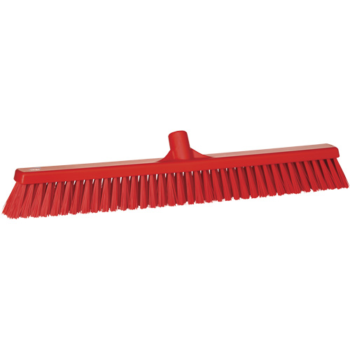 Combo Bristle Push Broom, Coarse/Fine Bristles, 24-1/2", Polyester, Red Dufferin Supply