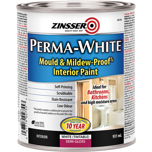 Perma-White&reg; Mold & Mildew-Proof Interior Paint, 931 ml, Can, White Dufferin Supply