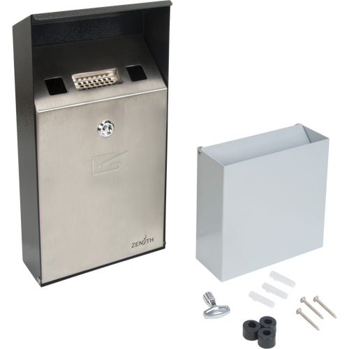Smoking Receptacle, Wall-Mount, Stainless Steel, 1 Litre Capacity, 11-4/5" Height Dufferin Supply