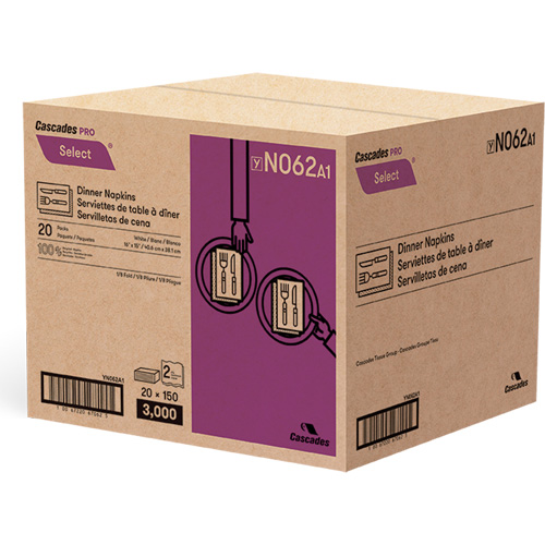 Serviettes de table &agrave; plis 1/8 Pro Select, 2 pli, 15" x 16" Dufferin Supply