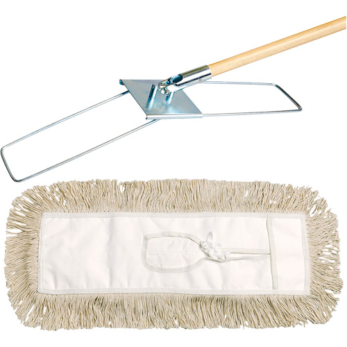 Break-Ezy Dust Mop System, Tie-On Style, Cotton, 48" L x 3-1/2" W Dufferin Supply