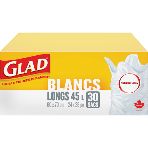 Tall 45L Unscented Garbage Bags, Regular, 24" W x 28" L, White Dufferin Supply