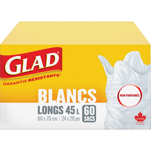 Tall 45L Unscented Garbage Bags, Regular, 24" W x 28" L, White Dufferin Supply