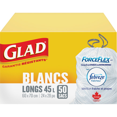 Tall 45L Febreze Garbage Bags, Regular, 24" W x 28" L, White Dufferin Supply