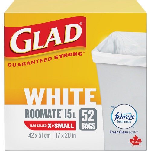Tr&egrave;s petits sacs &agrave; ordures 15 L avec Febreze, R&eacute;gulier, 17" la x 20" lo, Blanc Dufferin Supply
