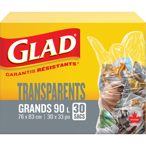 90L Garbage Bags, Regular, 30" W x 33" L, Clear Dufferin Supply