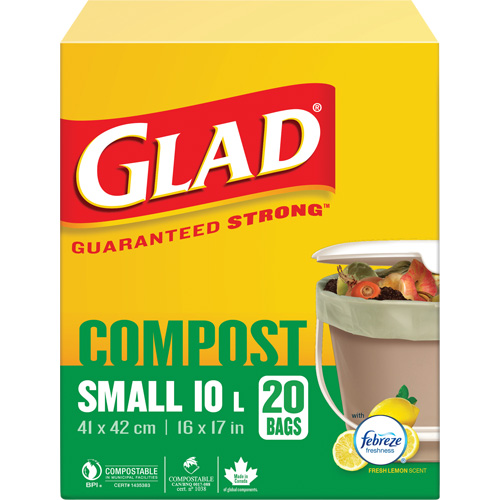 Small Compostable Bags, Regular, 17" L x 16" W, Brown, 10 L (3 Gal.) Capacity Dufferin Supply