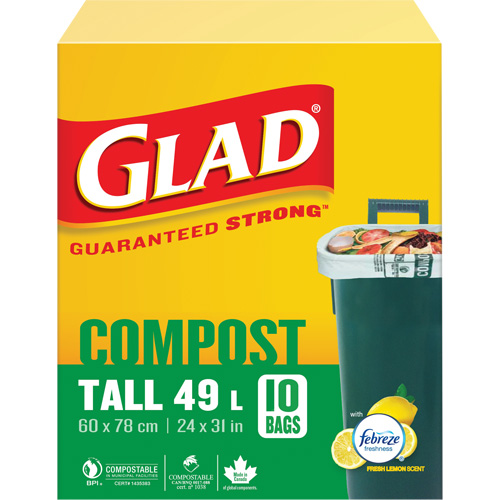 Tall Compostable Bags, Regular, 31" L x 24" W, Brown, 49 L (13 Gal.) Capacity Dufferin Supply