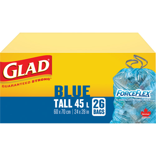 Sacs de recyclage 45 L, R&eacute;gulier, 24" la x 28" lo, Bleu Dufferin Supply